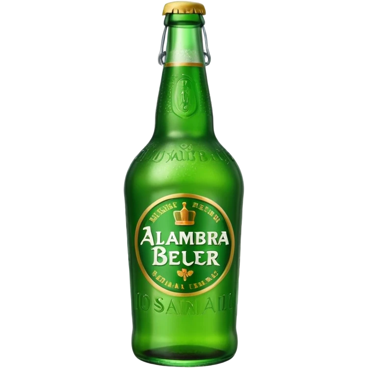 Create a green beer bottle based on the brand Alhambra. No sticker on the bottle. The name is a relief in green over the bottle surface emoji