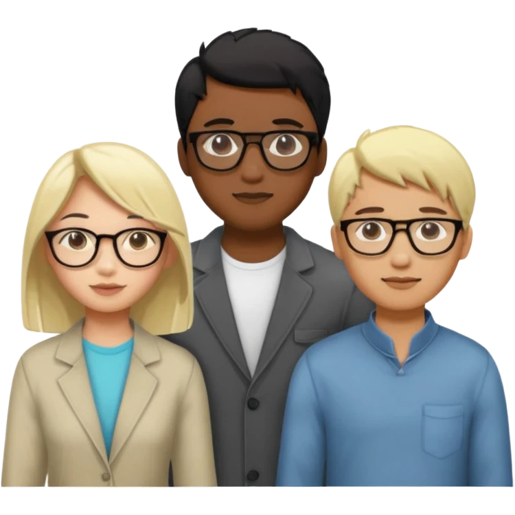 four people. Asian girl, black guy with glasses and dyed blonde hair, indian guy with glasses, asian guy emoji
