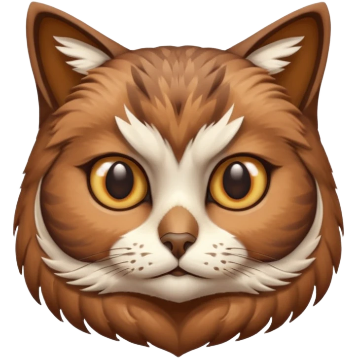 An cats head with a brown on top of the head of the cat the cats head infused with an white owls body with brown wings emoji