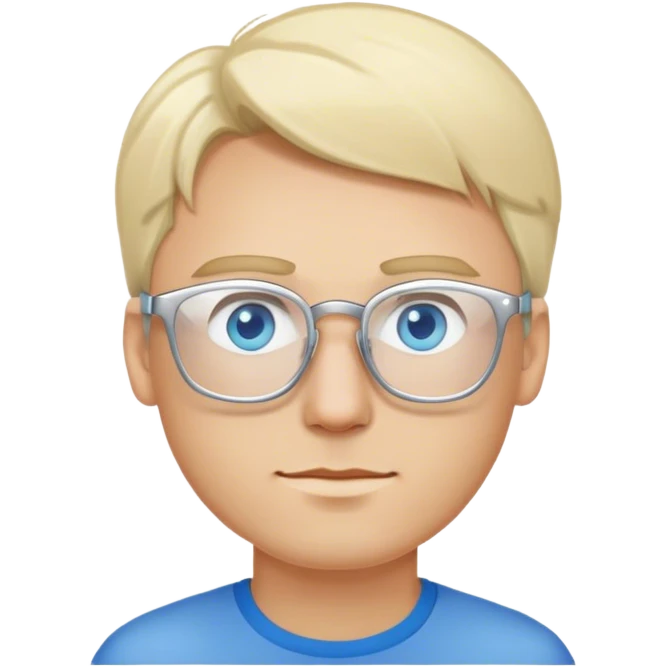 Blond man with white glasses and blue eyes emoji