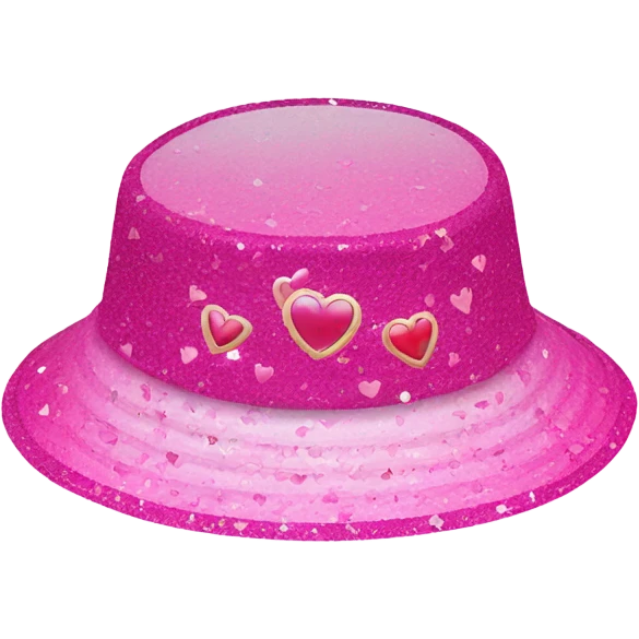Pink ombre bucket hat with hearts and glitter emoji