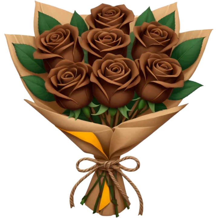Bouquet of dark  dark brown roses in a paper package emoji