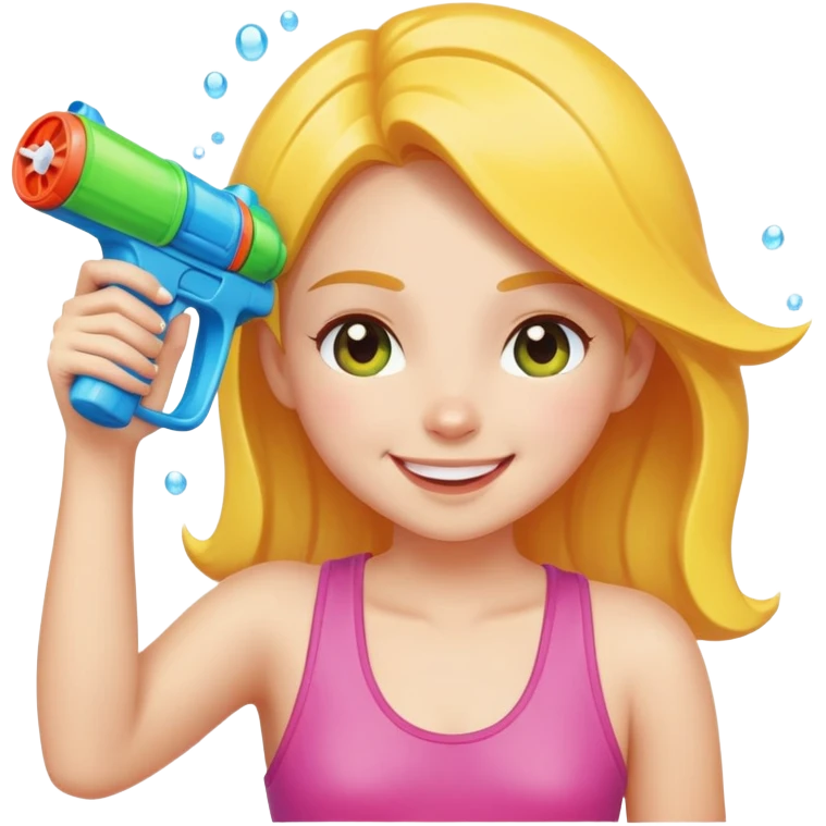 girl holding a water gun up at someone and smiling with her eyes closed ￼ emoji