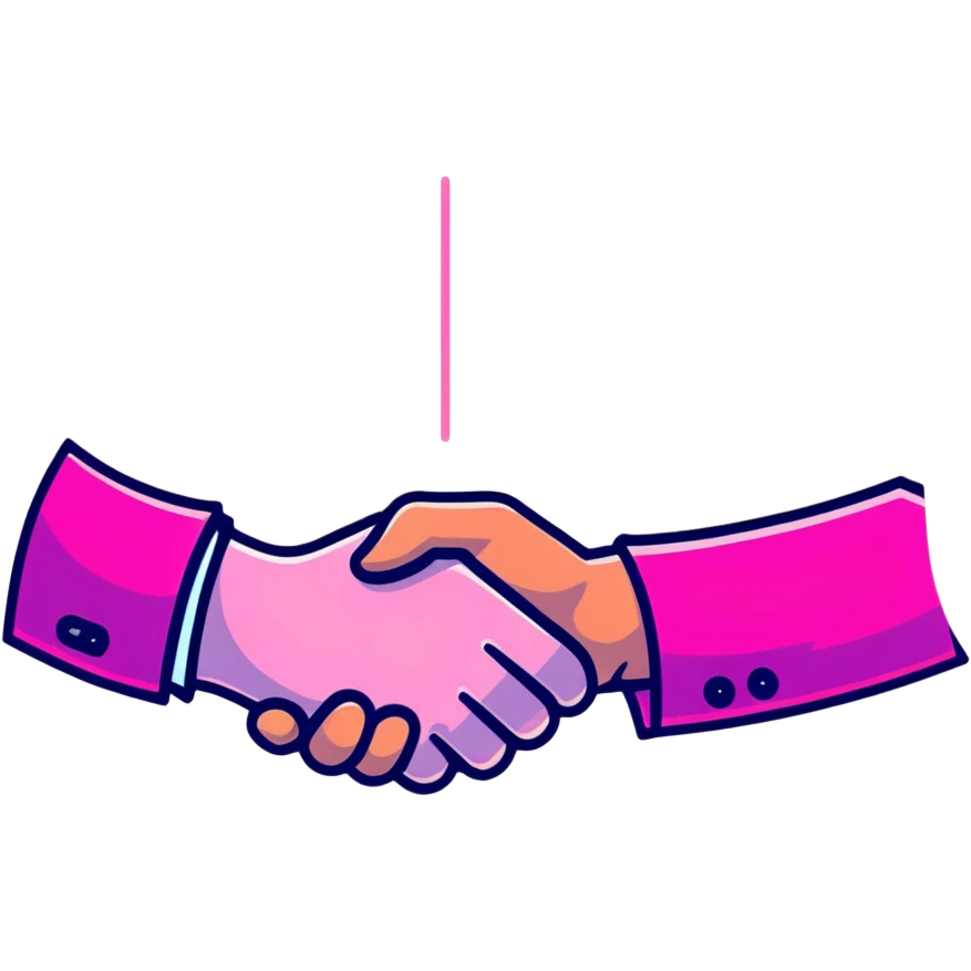 handshake, transparent glass with bright pink gradient from #FF335F to #FF99AA, soft glow and shadows, minimalistic emoji