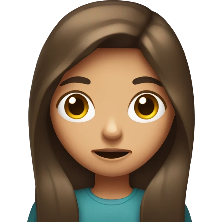 Girl with long brown hair giving phone a grossed out look emoji