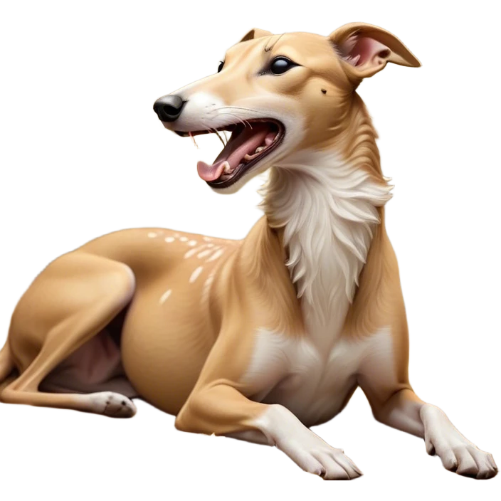 Cinematic Cute Yawning Fawn Greyhound Portrait Emoji, Head tilted slightly with a dramatic, wide-open yawn, showcasing a smooth fawn Fur with a refined finish, floppy ears slightly drooping, round eyes barely open in drowsy contentment, Simplified yet irresistibly adorable features, highly detailed, glowing with a soft, cozy glow, high shine, relaxed yet expressive, stylized with a touch of whimsy, bright and endearing, soft glowing outline, capturing the essence of a sleepy yet affectionate companion, so drowsy it feels like it could stretch out of the screen and curl up for a nap! emoji