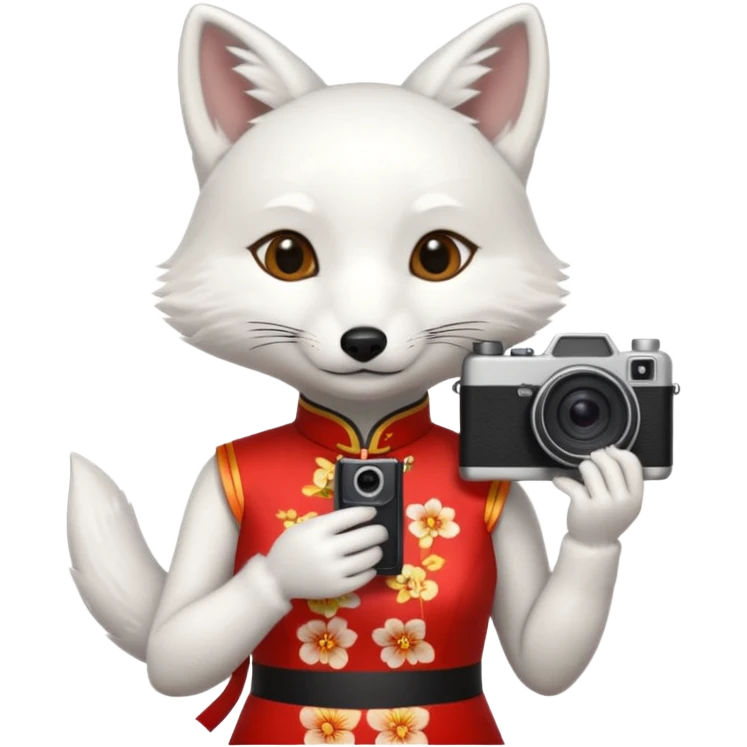 white fox, cheongsam ancient white fox with camera emoji