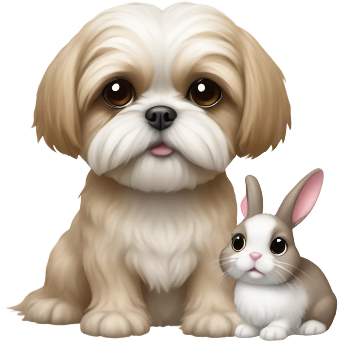 Beige Shih tzu and a small bunny emoji