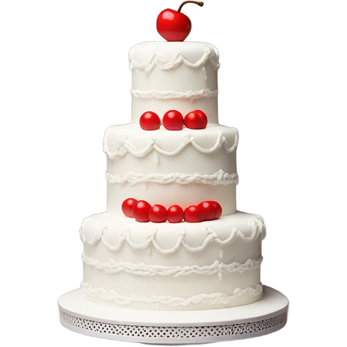 Vintage white piped tiered cake with cherry on top emoji