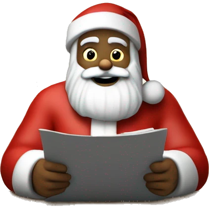 White Santa Claus is sitting on a desk, writing something down on a sheet of paper, solving complicated math puzzles emoji