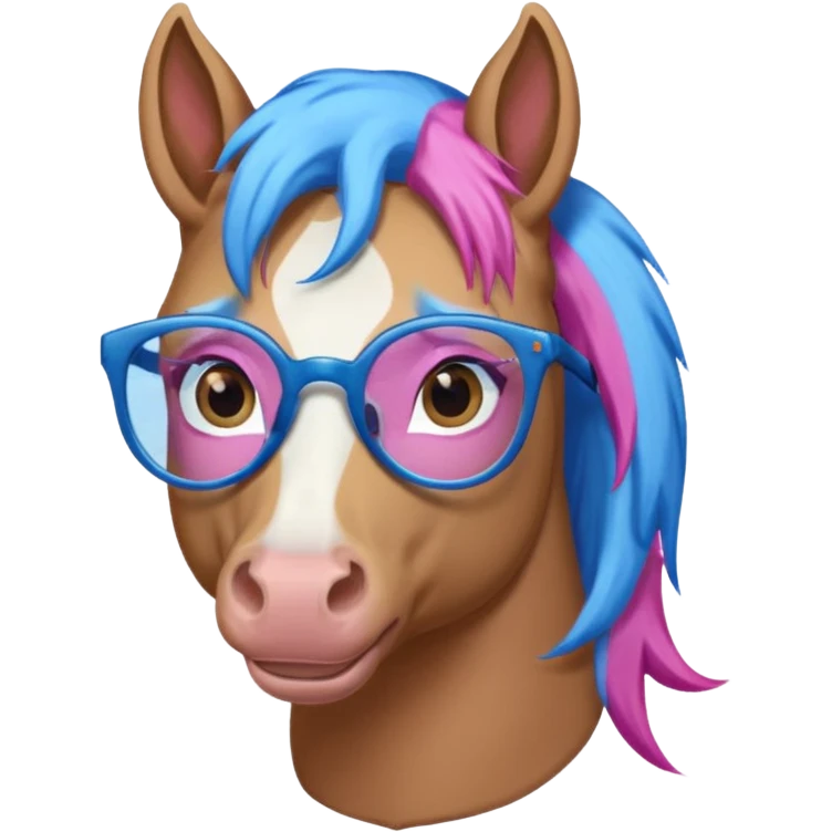  horse with glasses and blue pink hair emoji