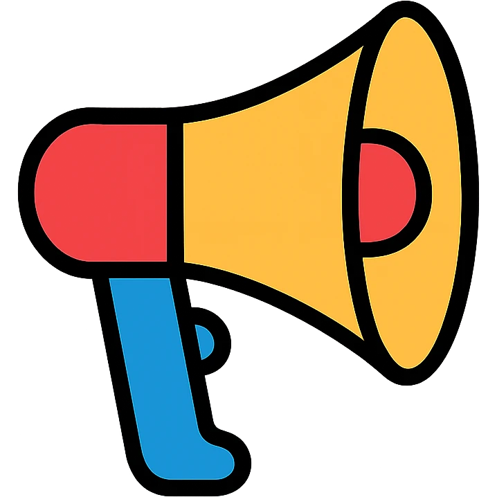 A megaphone or bullhorn with handle, colorful icon showing an announcement device emoji