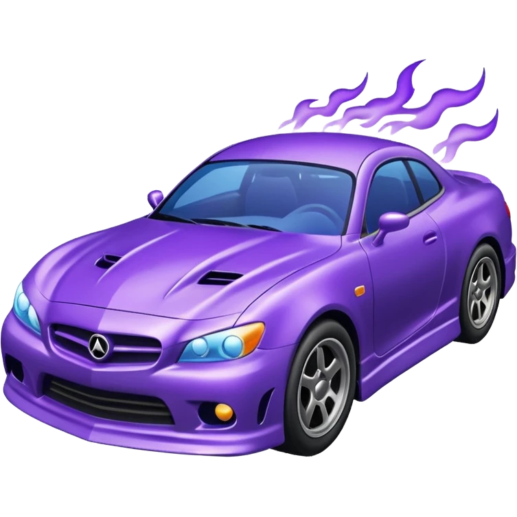 Purple car drifting with navy blue flames coming out of the rear tires. emoji