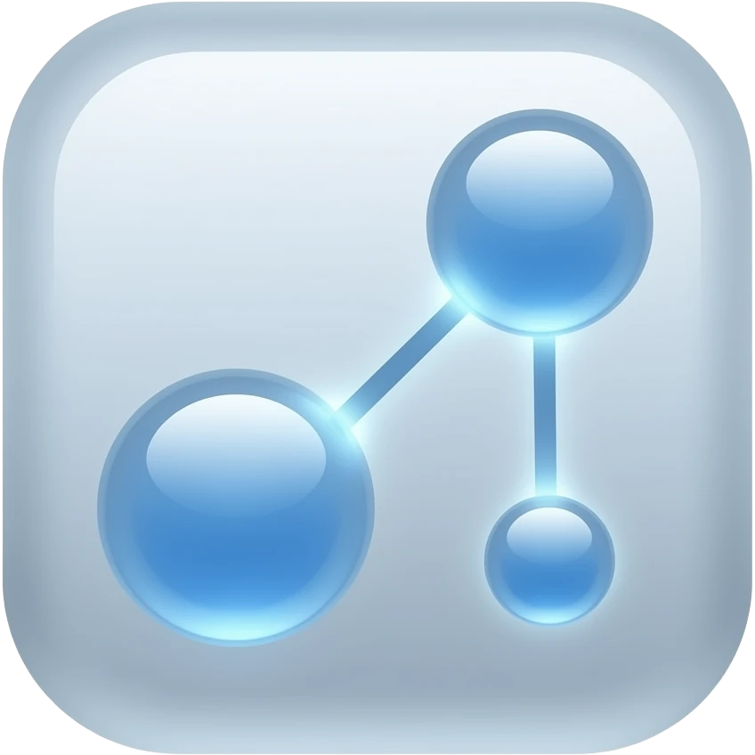 Abstract geometric medical icon, three interconnected glowing nodes, digital constellation, soft blue and white colors, frosted glass effect, isolated, simple, sophisticated. emoji