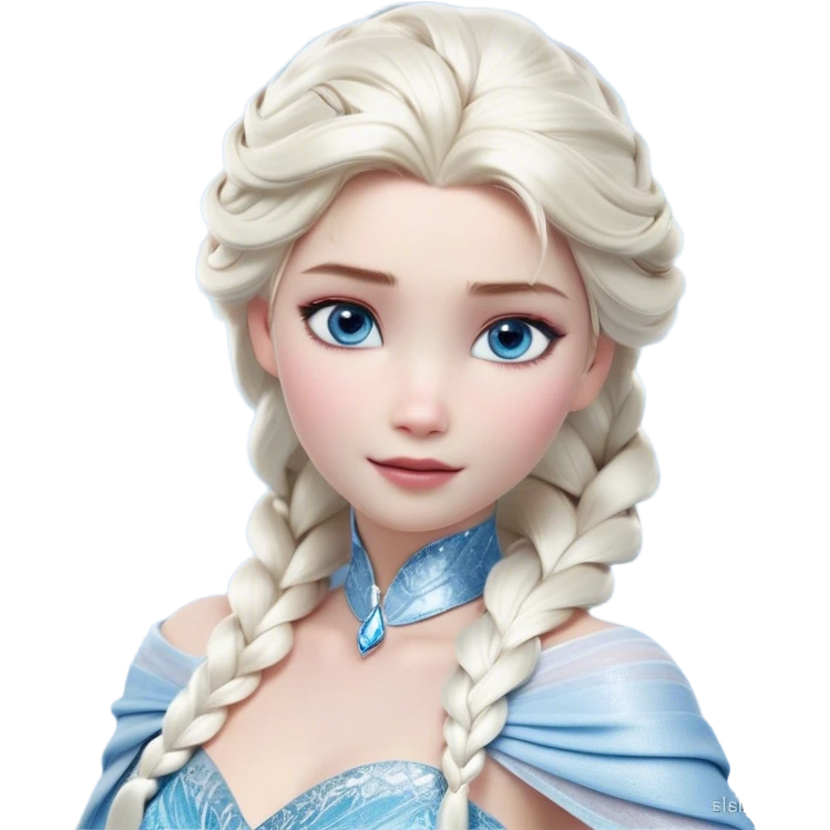 Cinematic Realistic Elsa Portrait, depicted with lifelike skin texture, soft natural lighting, and intricately detailed platinum blonde hair styled elegantly. Her striking, expressive blue eyes exude confidence and grace, complemented by a serene and regal expression. She is dressed in her signature icy attire, with shimmering fabric textures and delicate folds that catch the light beautifully. The portrait features a soft, enchanting glow with a cool, radiant finish, capturing the essence of timeless elegance in a realistic and painterly style, evoking a sense of depth and authenticity. emoji