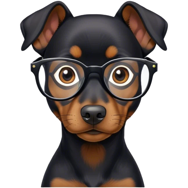 A stylish black german pinscher wearing glasses emoji