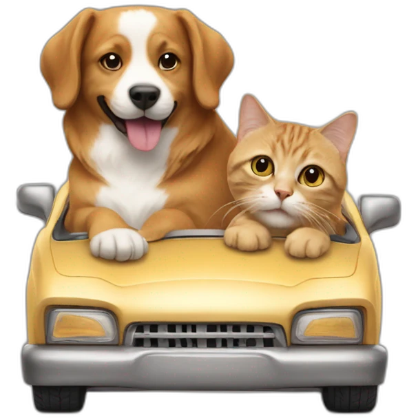 cat ride a dog like a car emoji