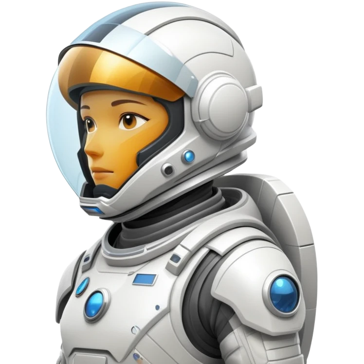 Futuristic astronaut in a high-tech spacesuit, sleek helmet with reflective visor, detailed sci-fi armor, heroic silhouette, dynamic diagonal motion lines emoji