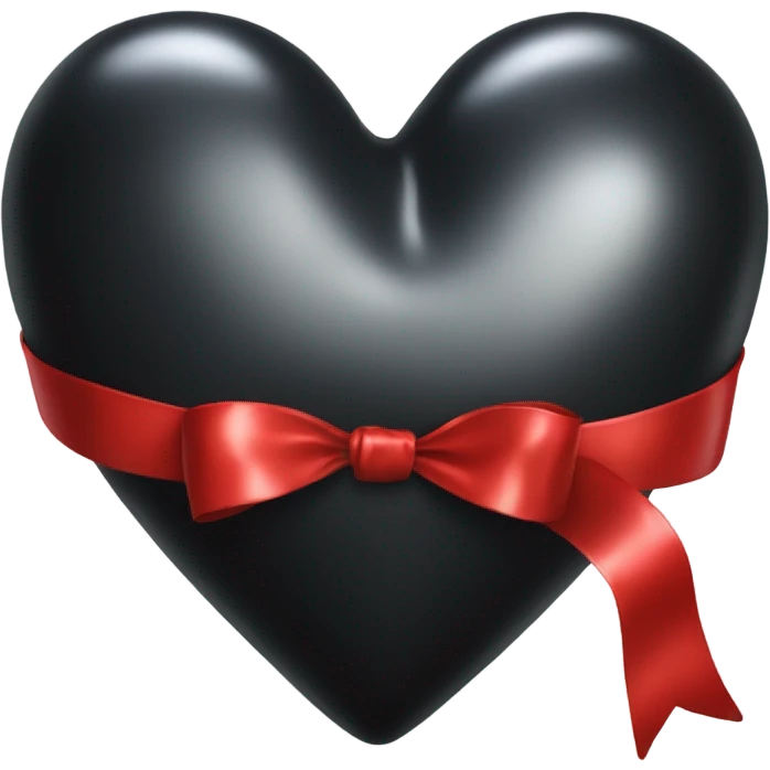 Shiny Black heart wrapped in red bow, realistic emoji