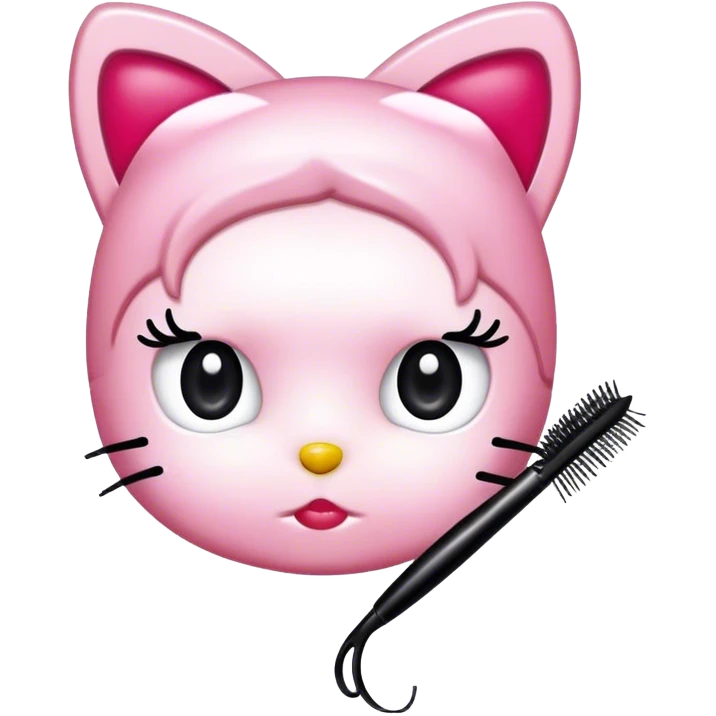 hello Kitty SANRIO holding an eyelash mascara spoolie emoji