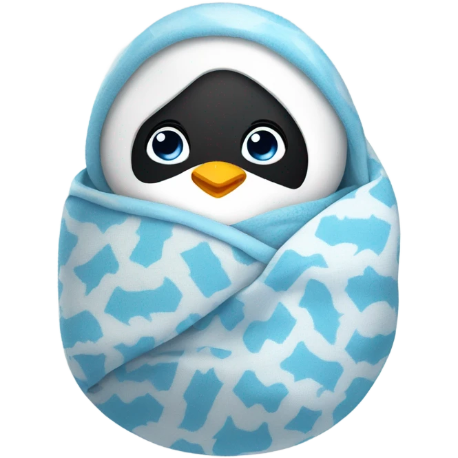 Swaddle Infant blue eyes in blanket with penguin pattern emoji