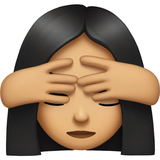 Tan girl with long black hair using her hands to cover her eyes emoji