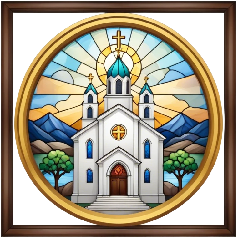 A beautiful white church with a gold cross on top and stained glass windows emoji