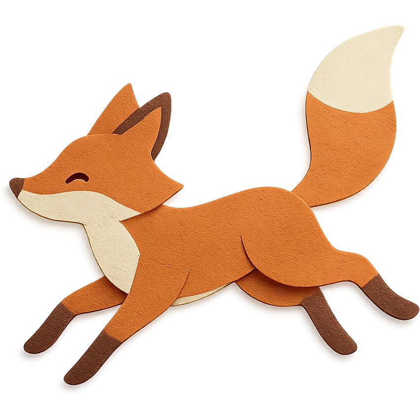 fox running with tail high, japanese paper craft style emoji