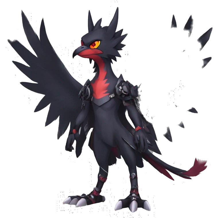 cool edgy black punk red nargacuga-raven-Noivern-cat-animal hybrid Fakemon collar full body emoji