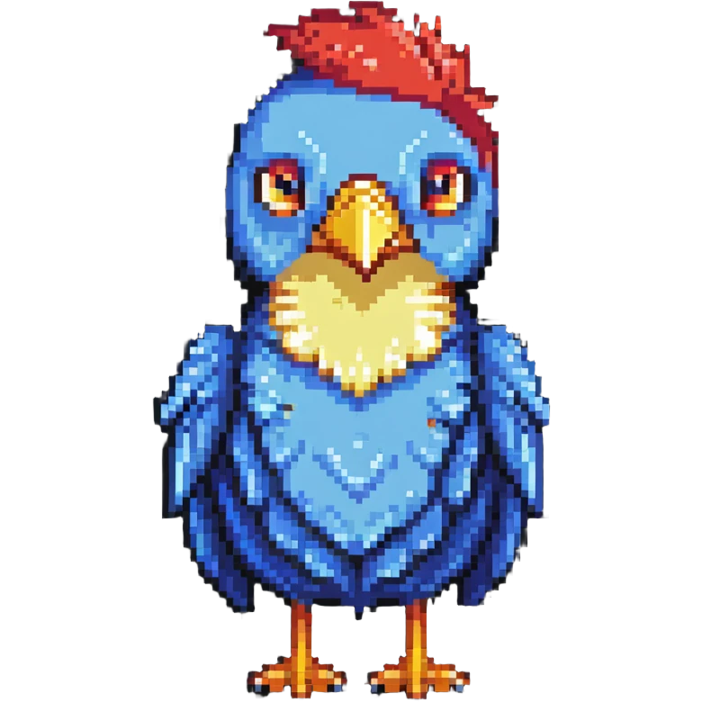 Bird with a red head, blue body, and a yellow beak emoji