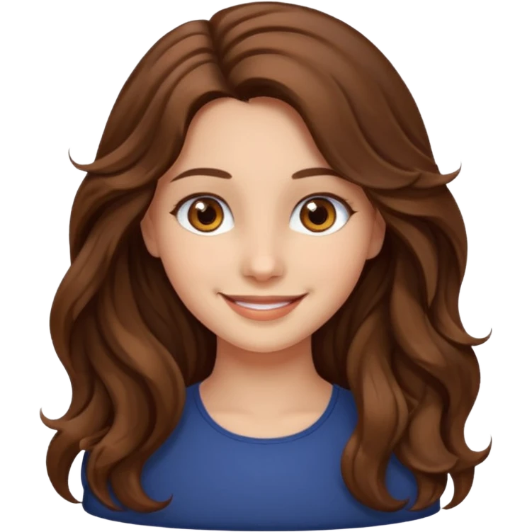 EMOJI IOS SOLO CARA NIÑA PELO LARGO, ONFULADO, MARRON, Y OJOS MARRONES. SONRIENDO, SIN CUELLO emoji