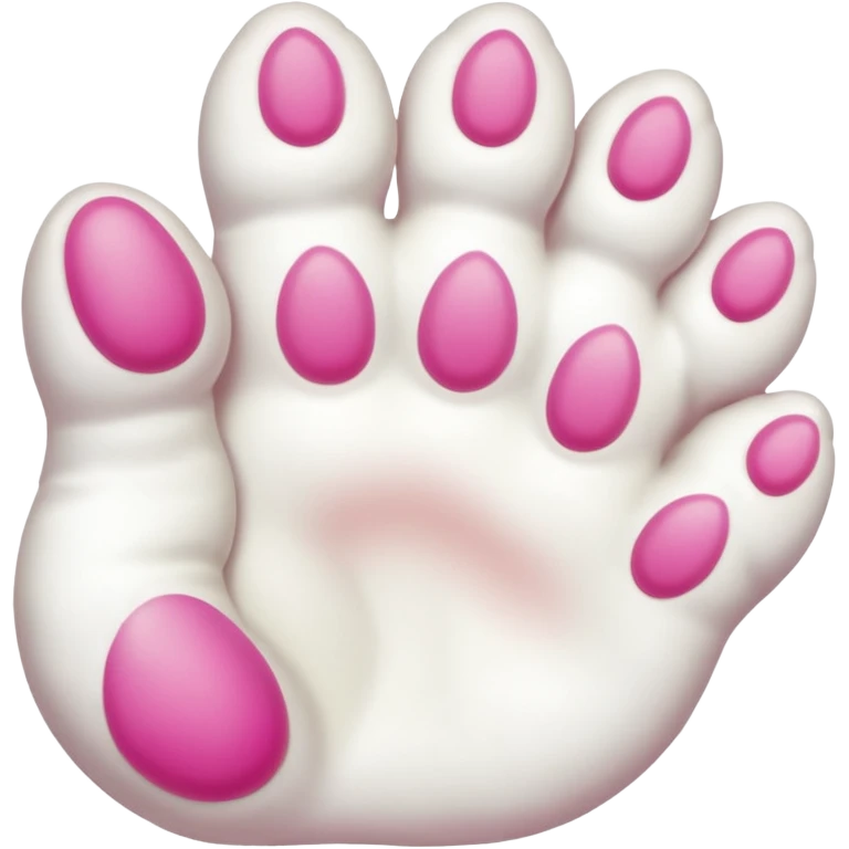 white cat paw with arm, from the bottom, vivid pink toe beans emoji