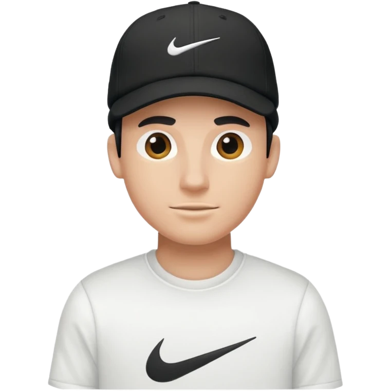 A guy wearing a white Nike shirt, a black Nike cap, emoji
