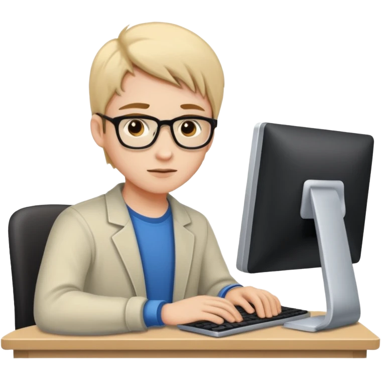 young programmer working at the computer, determined emoji
