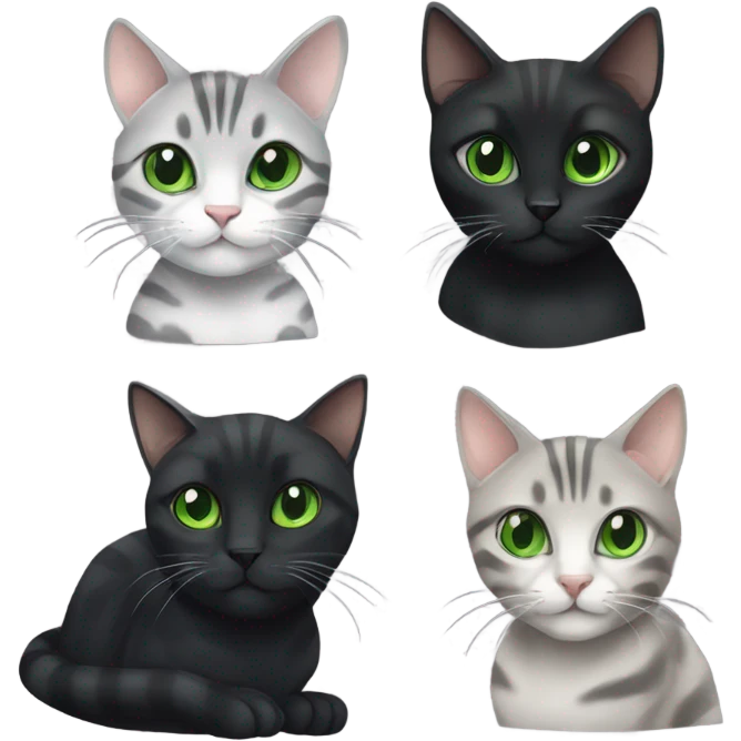 grey tabby cat and black cat with green eyes  emoji