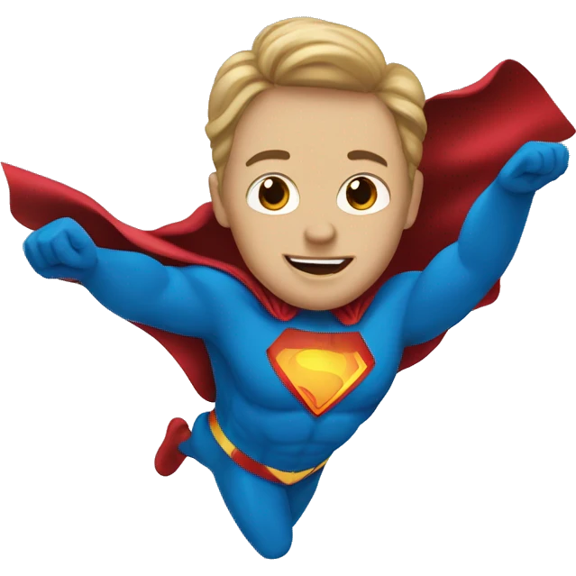 flying superhero in a blue suit with a developing cape emoji