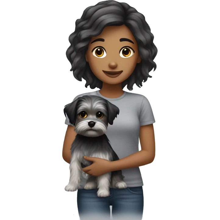 girl with black and grey shorkie dog emoji
