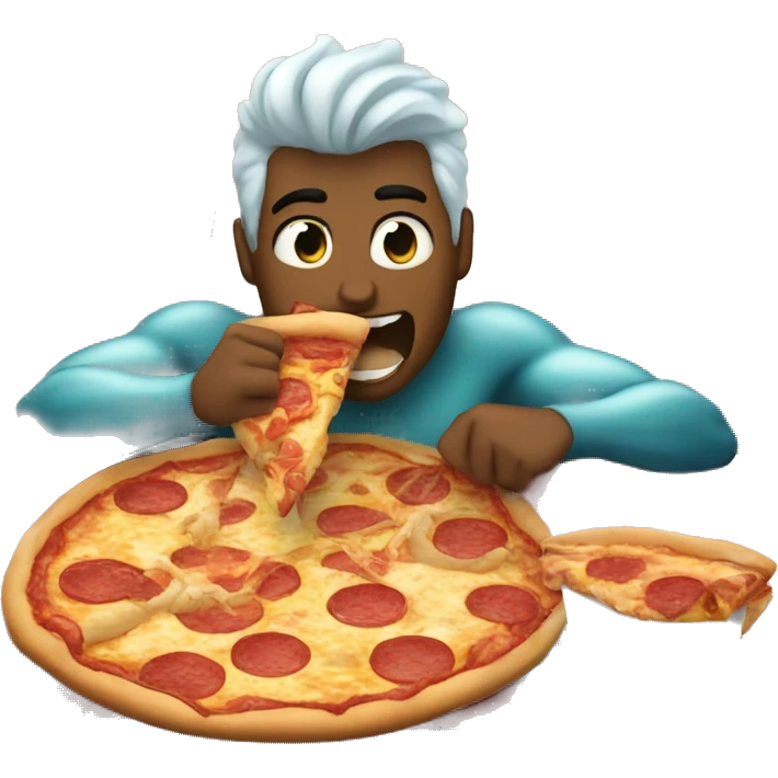 Merman eating a pizza in a car emoji