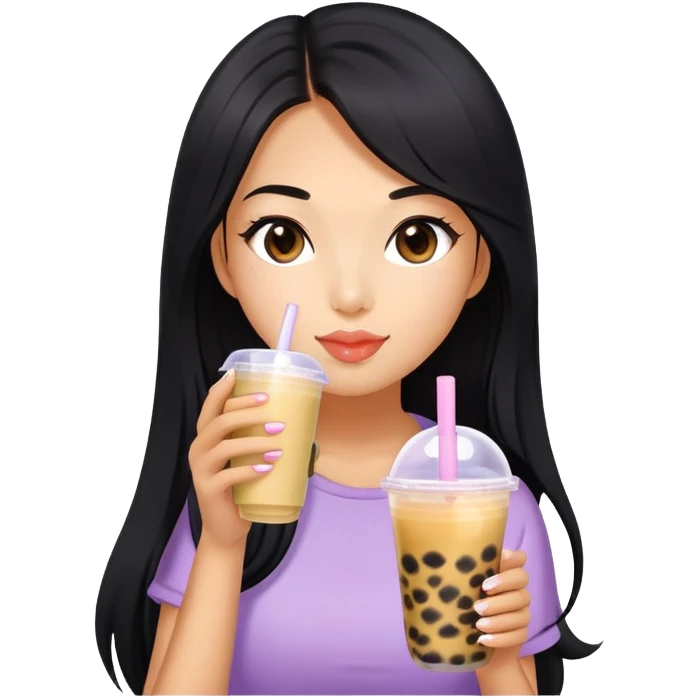 woman tanned long black hair, hot sexy, drinking bubble tea emoji