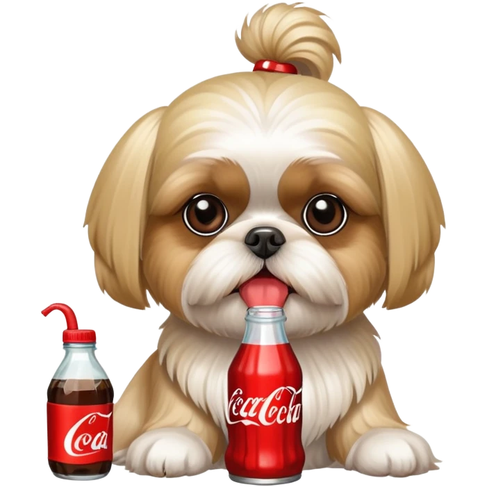 Blonde Shih Tzu with a Coke bottle emoji
