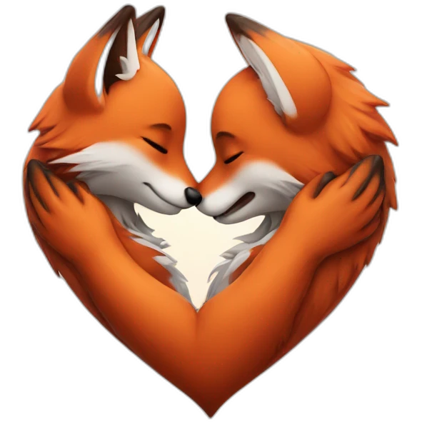 Foxes hugging inside a heart emoji