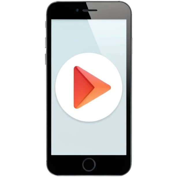 Minimalistic flat vector icon, iOS style, thin black contour on white background. Smartphone with play button and short video frames around it. Clean, no text, no shadows emoji
