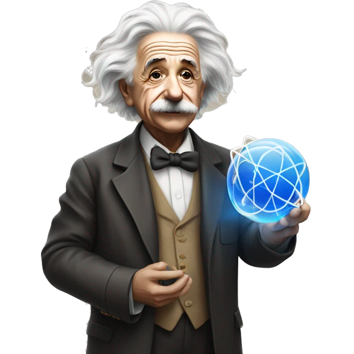 Albert Einstein holding a model of an atom emoji