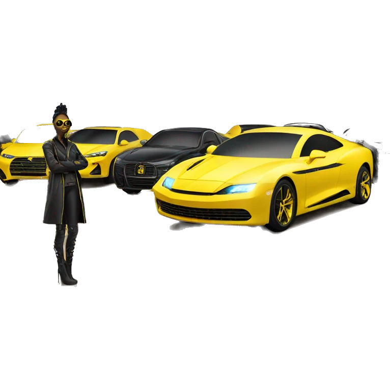 yellow cyber punk in front luxury cars emoji