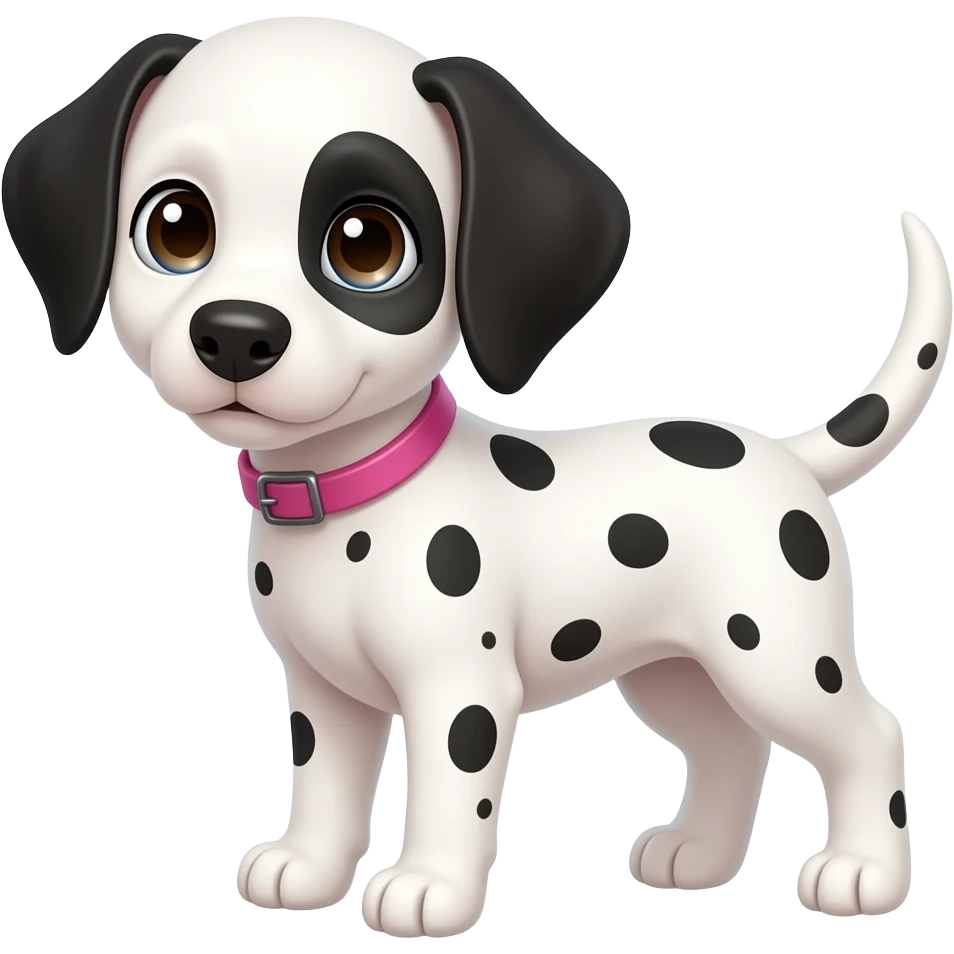 Puppy girl Dalmatian with brown blue eyes spots with pink collar emoji