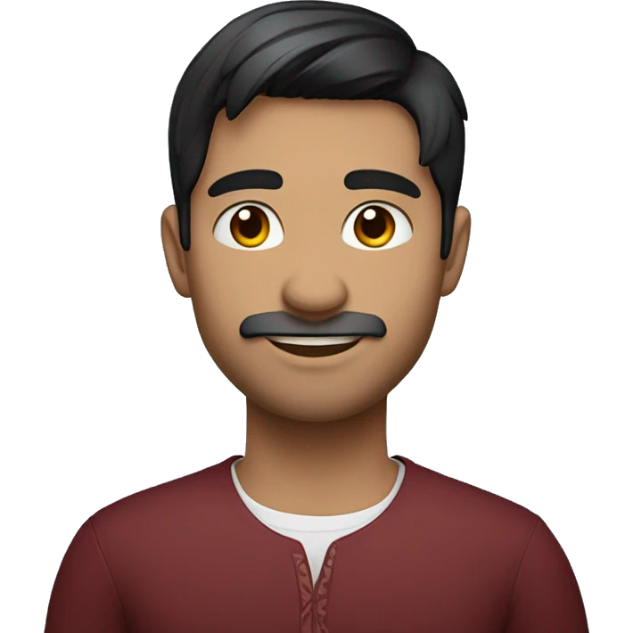 Handsome male, black hair, wearing indian dark redsaari, Background with buildings, white skin, pampadour cut with fade, Blue color background emoji