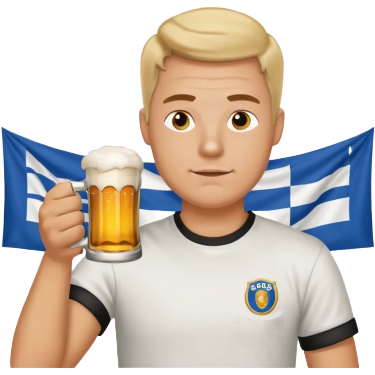 Men with Bolsdorf shirt drinks beer and watches race emoji