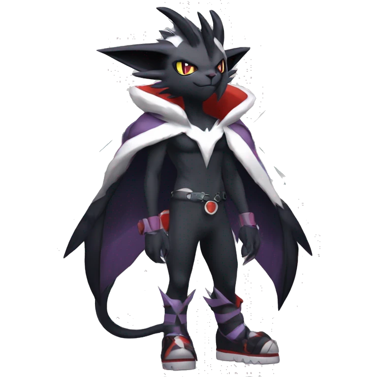 Cool Anthro Black Noivern-Absol-Litten-Pokémon with edgy stripes hoodie spiked collar punk Full Body emoji