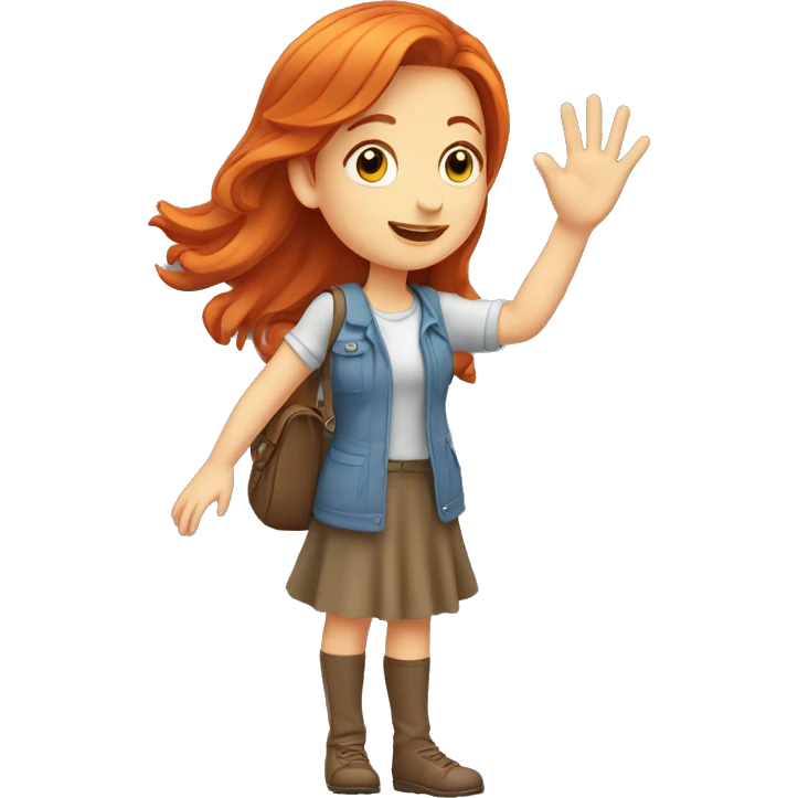Redhead girl waving emoji