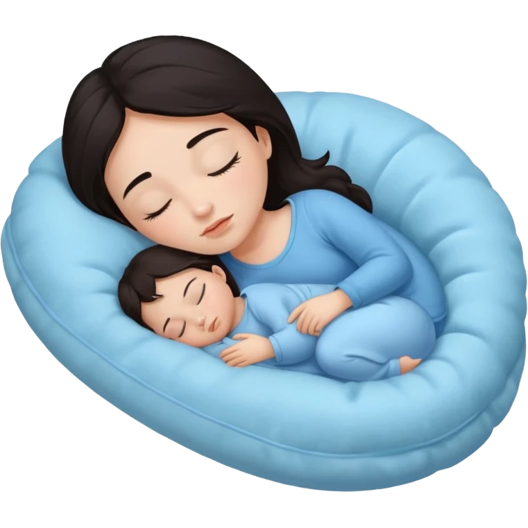 A girl with dark hair sleeping on a baby blue pillow emoji